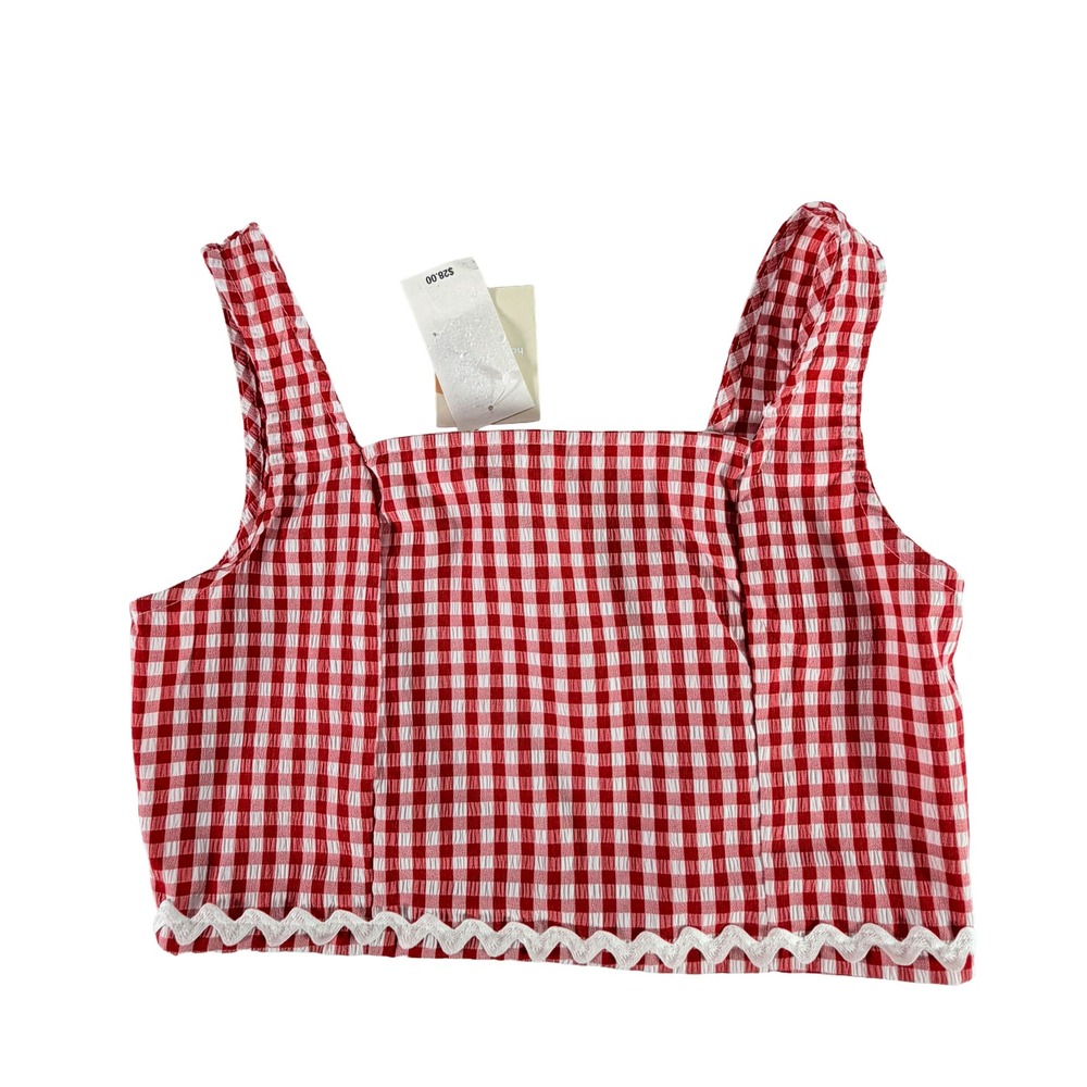 Honey & Sparkle Red Gingham Crop Top Girls XL Smocked Back Ric Rac NWT